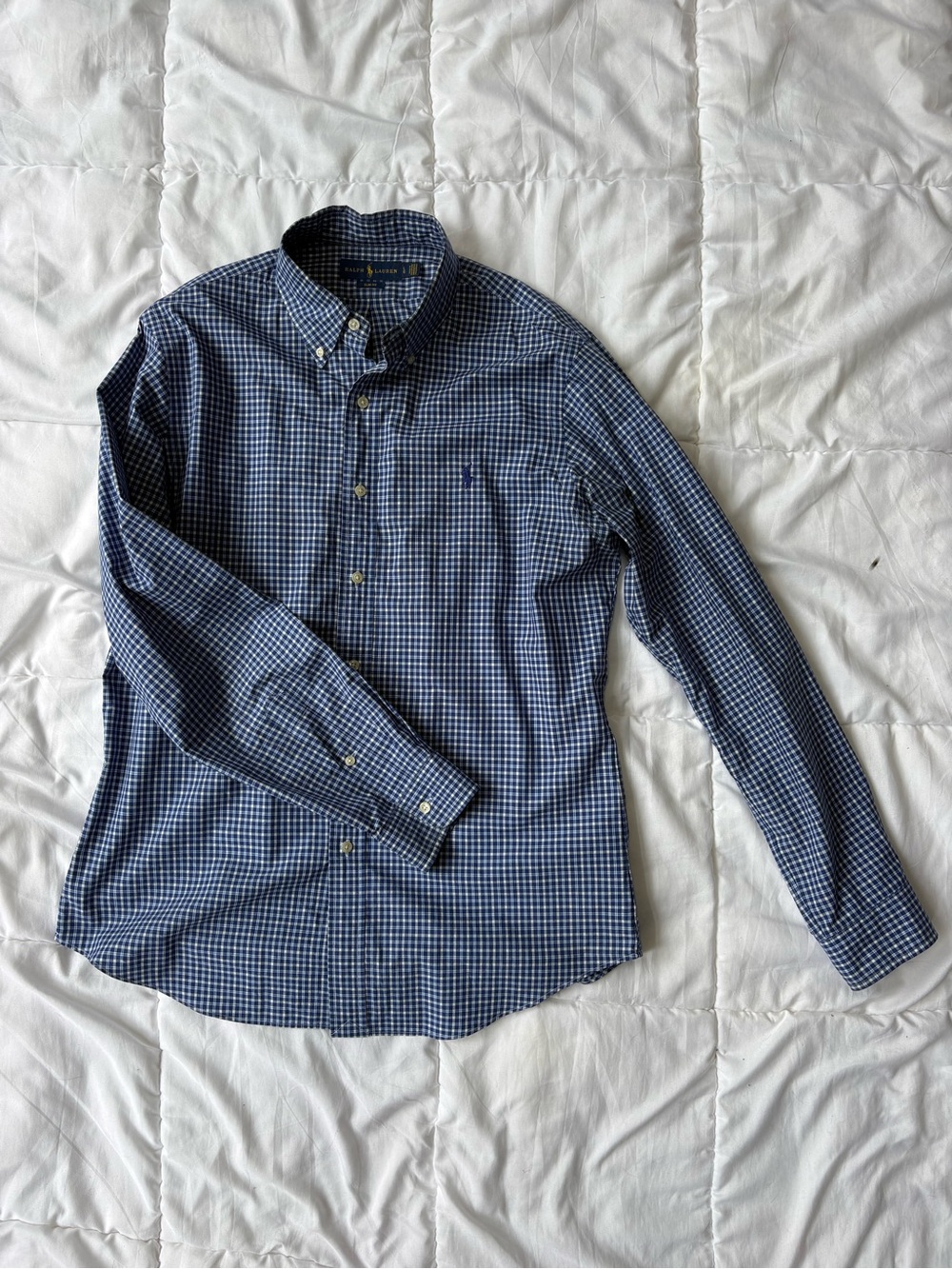 Ralph Lauren Navy and White Gingham Button-Down Shirt